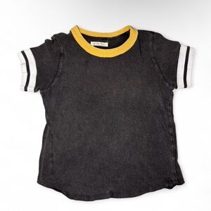 Free People Boho Grey Bleached Distressed Jersey Style Shirt with yellow ⏹️